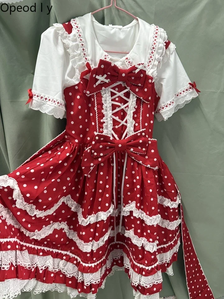 Vestido Lolita Original con Estampado de Lunares, Estilo Muñeca, para Verano, Nuevo y Lindo, Vestido con Tirantes para Niñas
