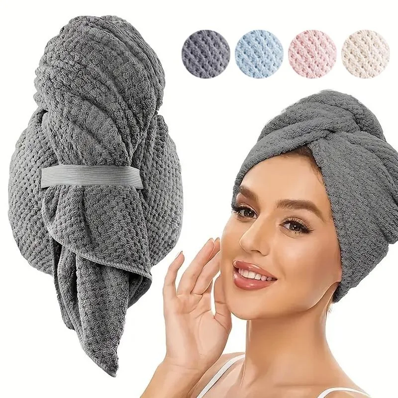 Toalla de microfibra para el cabello, envoltura extragrande de secado rápido con banda elástica, turbante suave Ultra absorbente