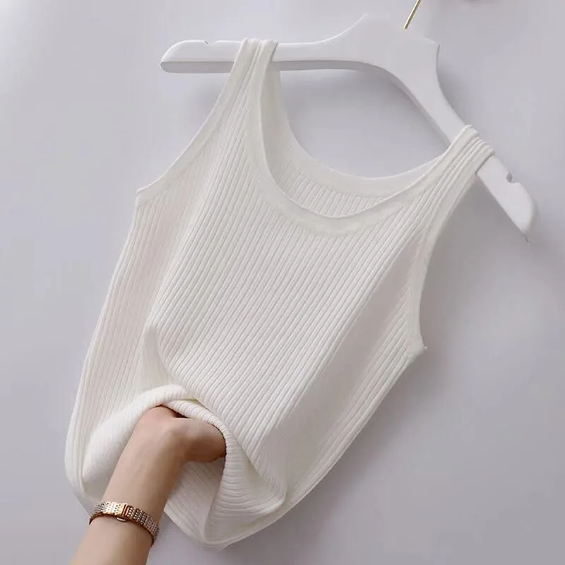 Summer Camisole Women\'s Plus Size Slim Fit Outer Wear with Round Neck Solid Soft Comfortable Bottoming Shirt Sleeveless Thin