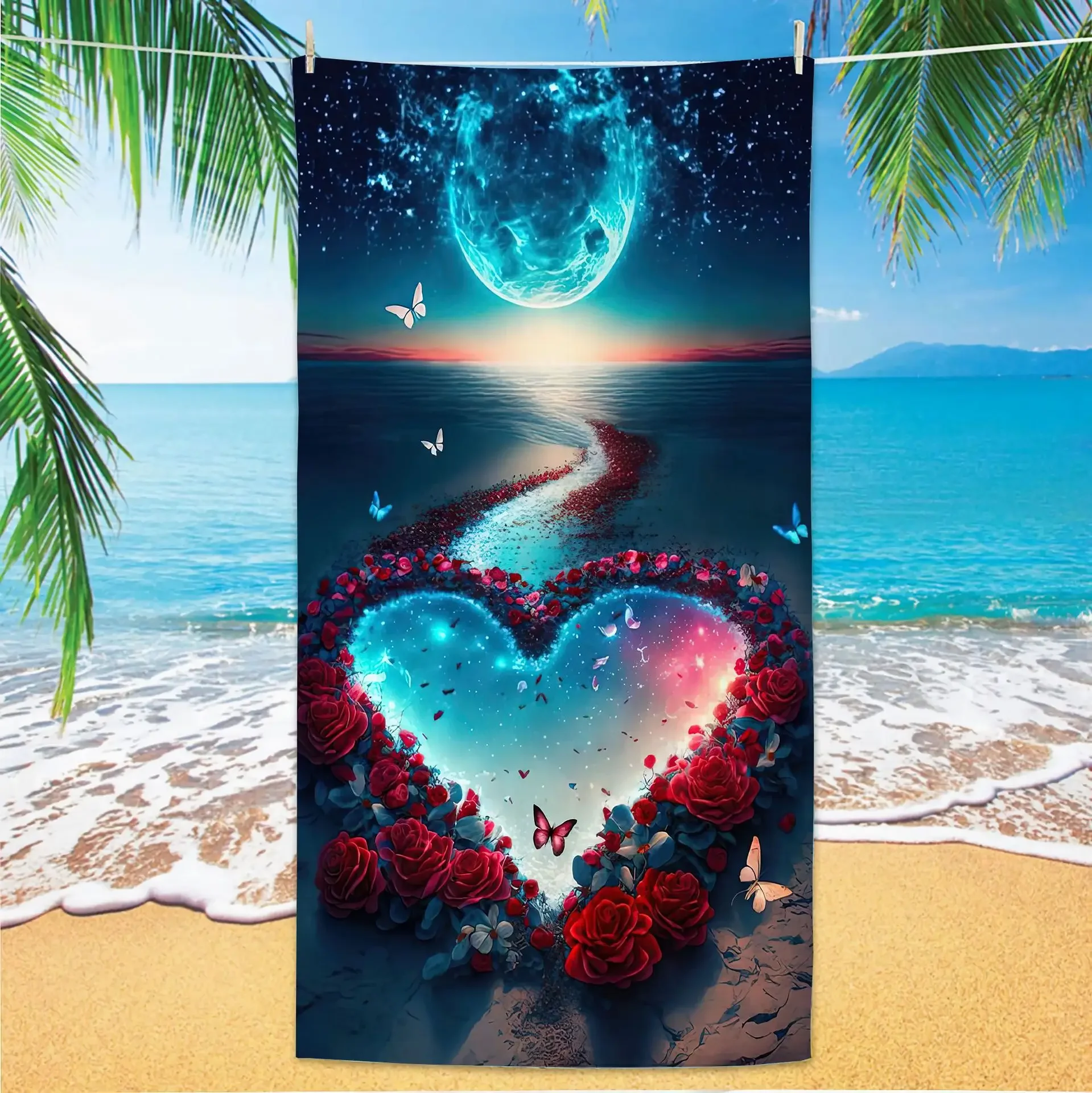 Celestial Moon Butterfly Beach Towel Cosmic Print Quick Dry Absorbent Towel