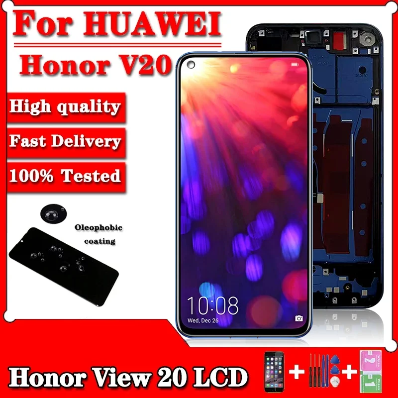 6.4 inch For Huawei Honor View 20 PCT-AL10 PCT-TL10 PCT-L29 LCD Display Touch Screen Digitizer For Honor V20 Display Frame