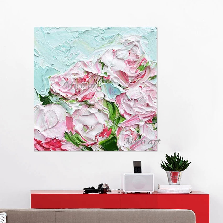 

African Art Canvas Unframed Handmade Beautiful Flowers Abstract Pink Acrylic Texture Oil Painting Wall Pictures For Living Room