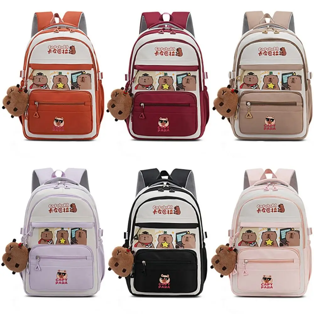 Zaino multifunzionale Capybara Cartoon Borsa da scuola carina di grande capacità Stile casual con ciondolo Borsa a tracolla casual da scuola