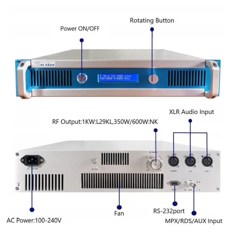 1KW FM transmitter + 1-bay dipole antenna + 30 meters cable with connectors for radio station