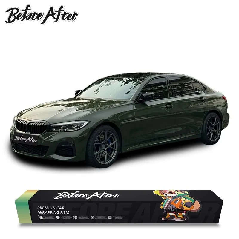 1.52*17m Wholesale Supplier Gloss Black Olive Green PET Color Shift Car Vinyl Wrap Colors Vehicle Wrap Self-repairing  Wrap Film