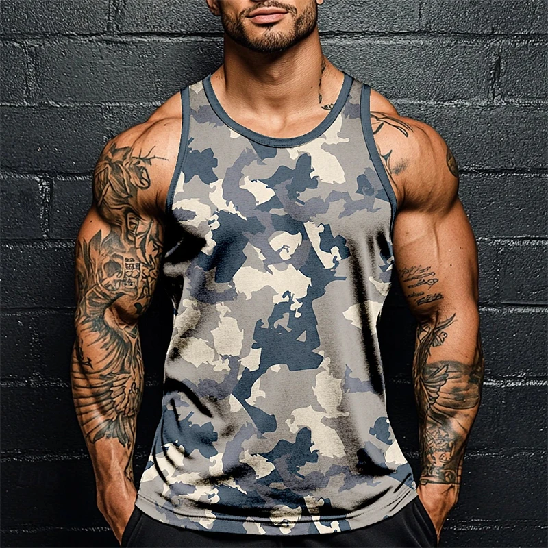 Summer Daily Exercise Men's Tank Top Camouflage Outdoor Sports Running Fitness Men's Sleeveless Tshirt Street Men's Tank Top 6xl image 3