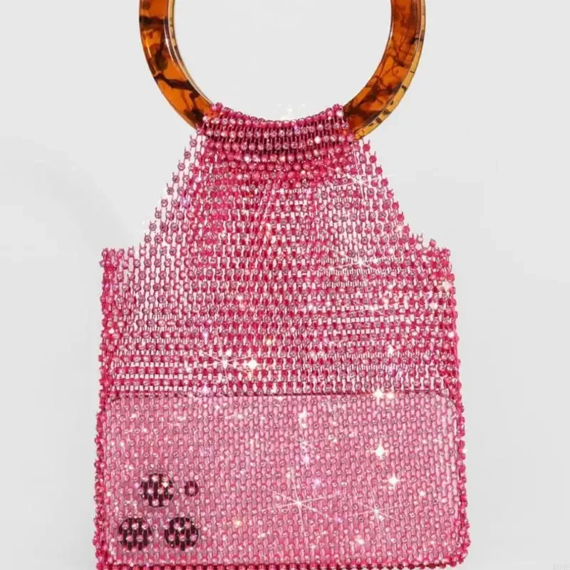 

Тканая блестящая сумка с ручкой из смолы Сумка со сверкающими бриллиантами Косметический органайзер для ежедневного Особый 87HA