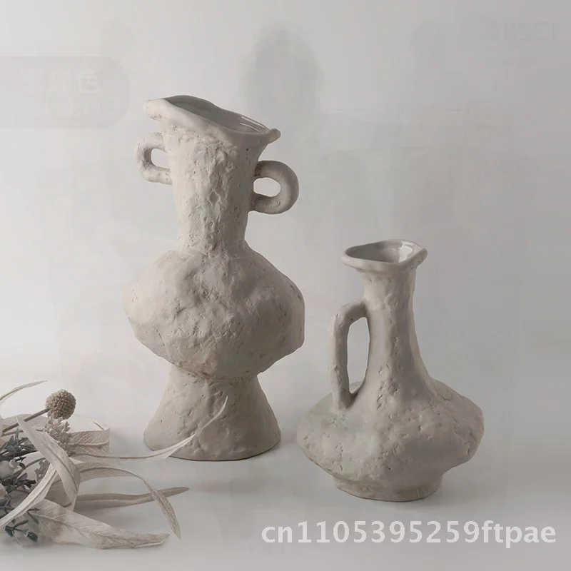 Behanmei Nordic Plain Embryo Art Ceramic Vase Handmade Wabi-Sabi Style Home Decor Flower Holder Cross-border Wholesale