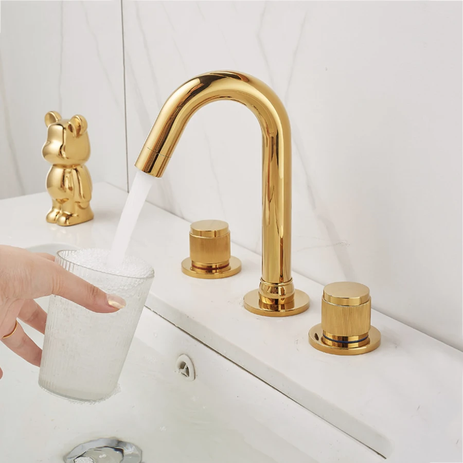 

Basin Faucets Gold Brass Bathroom Sink Faucet Holes Double Handle Black Bathbasin Bathtub Taps Chrome Hot And Cold Water Mixer