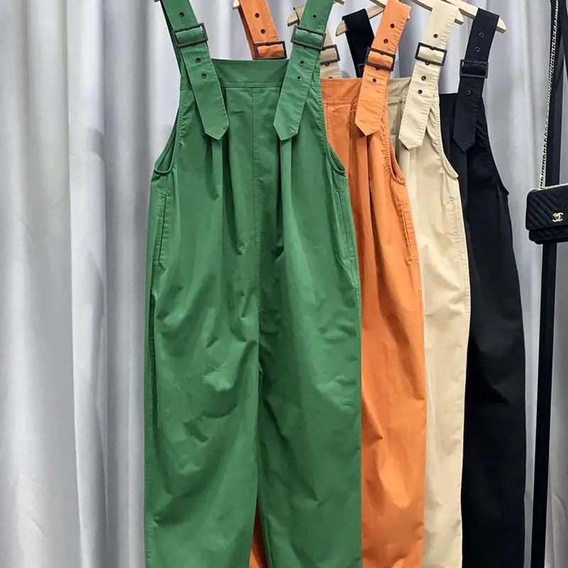 

2024 New Jumpsuit Spaghetti Long Pocket Summer Vintage Loose Wide Leg Overall Jumpsuit Playsuits Pocket Bodysuits Women YC71