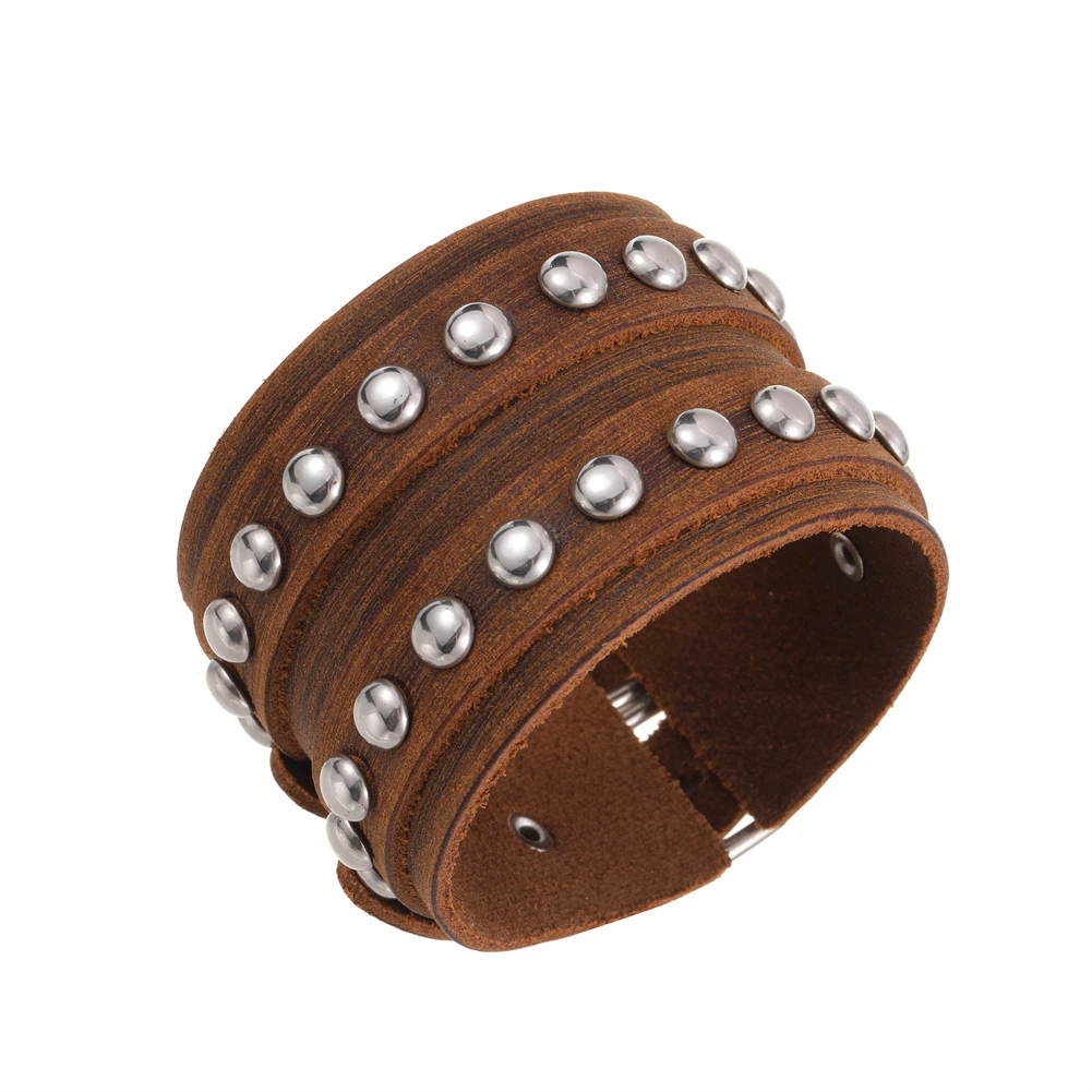 

2024 Trend Jewelry Handmade Weave Genuine Leather Bracelet Men Vintage Cuff Wide Leather Bracelet Pulsera Hombre