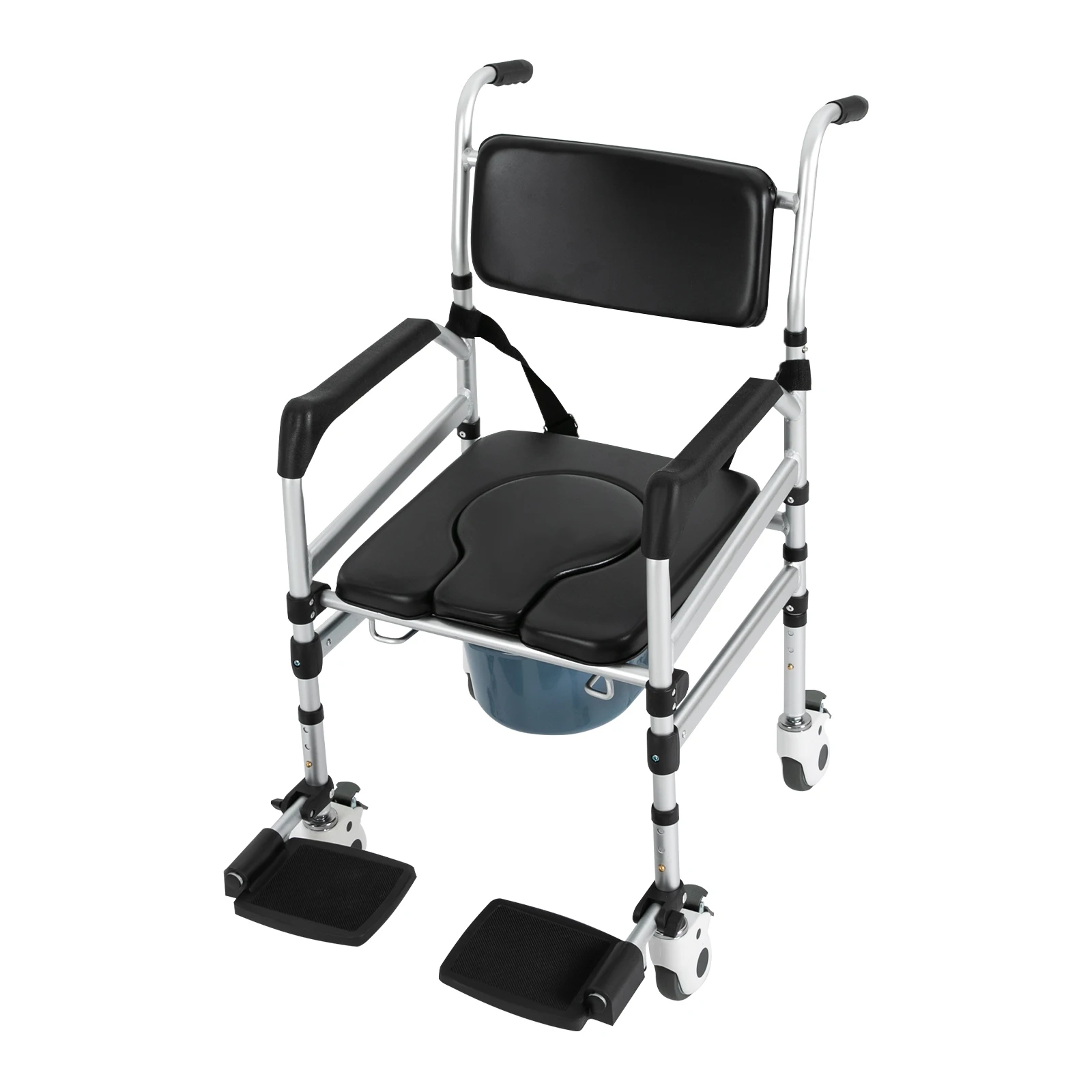 

Adjustable Folding Toilet Chair Arm Commode Chair with Wheels for Elderly Disabled Home Use Mobile Bath Safety Rehabilitation
