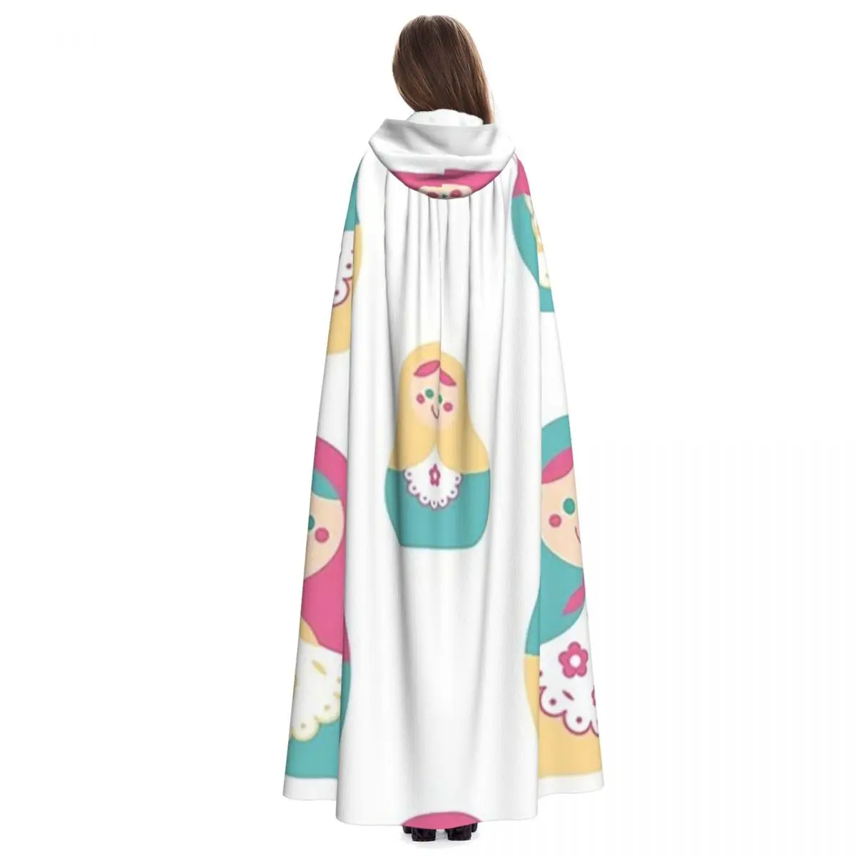 Matryoshka Patroon Lange Capuchon Mantel Heks Middeleeuwse Kostuum Cosplay Cape Halloweenparty Volwassen Unisex