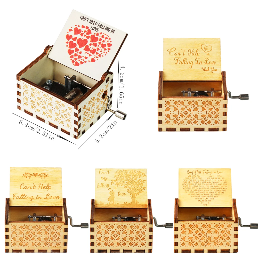 Can't Help Falling in Love Wooden Hand Crank Music Box Birthday Present Valentine's Day Gifts for Girlfriend to My Wife