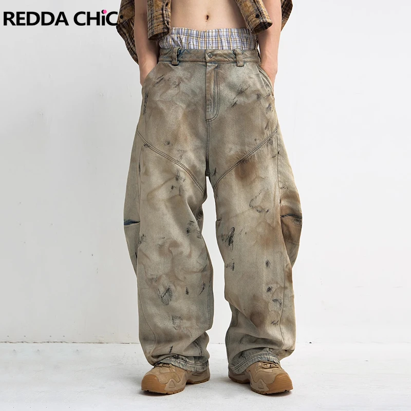 REDDACHiC Unisex Dirty Wash Baggy Jeans Do Old Retro Low Waist Pleats Wide Leg Barrel Pants Women Trousers Boyfriend Streetwear