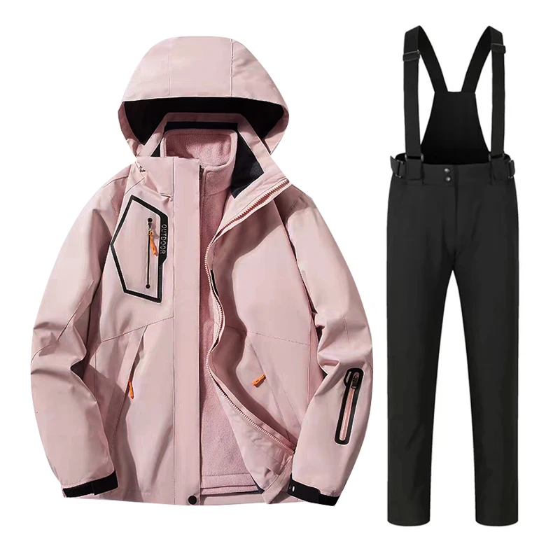 

Ski Suit Women 3 In 1 Ski Jackets and Strap Pants Warm Waterproof Female Jacket Winter Outdoor Snowboard Hiking Camping Brand