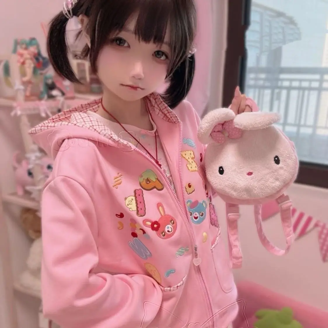 

Японская милая милая мультяшная Mp розовая толстовка на молнии с длинными рукавами, осень-зима, новая повседневная универсальная толстовка Y2k Top