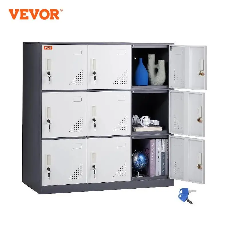 VEVOR Metal Locker for Employees 9 Doors Storage Cabinet with Card Slot & Lock 66lbs Loading Capacity for Office Home School Gym