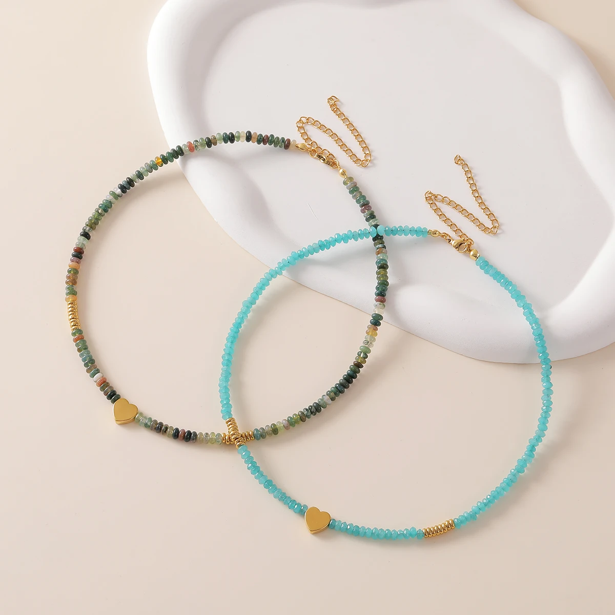 

Colorful Natural Stone Bead Necklace, Stainless Steel Heart Necklace, Fashionable Women's Jewelry Party Gift