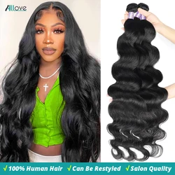 Allove-Tissage en Lot Brésilien Remy Naturel Body Wave, Extensions de Cheveux, 28 30 32 Pouces, 1/3/4 Pièces