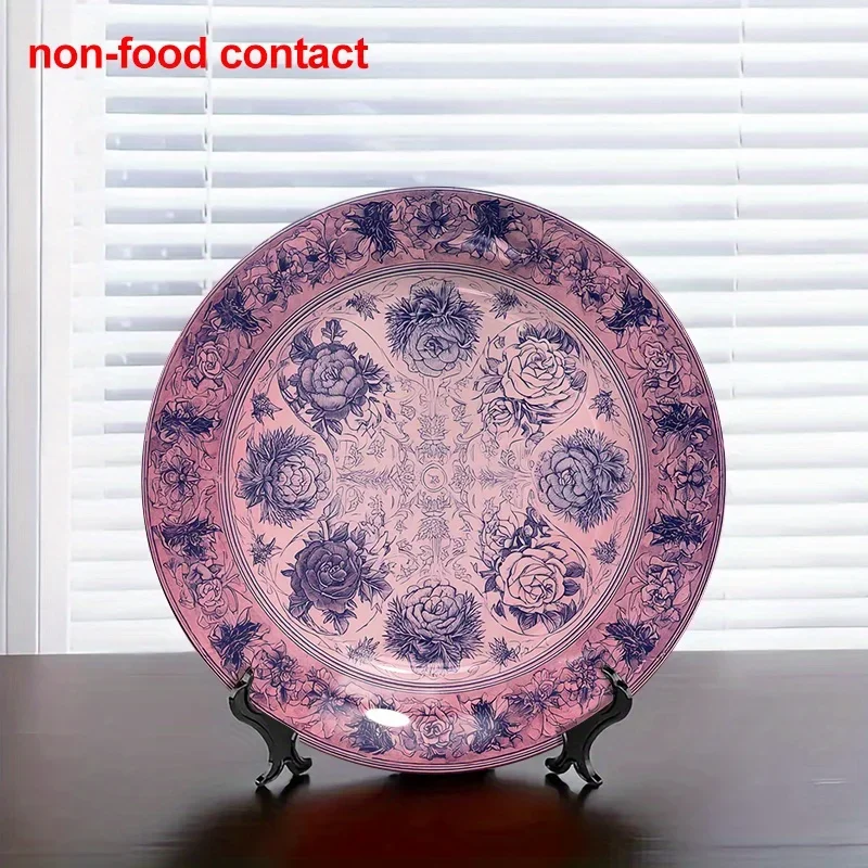 Vintage Ceramic Wall Art Plate - 8-Inch Round Rose Pattern Decorative Plaque, Non-Food Contact, Ideal for Jewelry Display &