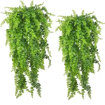 आर्टिफिशियल हैंगिंग प्लांट्स 32 इंच नकली बोस्टन फर्न्स प्लास्टिक नकली पौधे दीवार घर शादी माला इनडोर आउटडोर सजावट के लिए 10 best sales घर का पौधा - №4