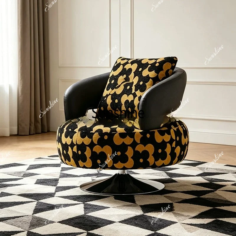 Light luxury printed rotating single sofa leather lounge chair