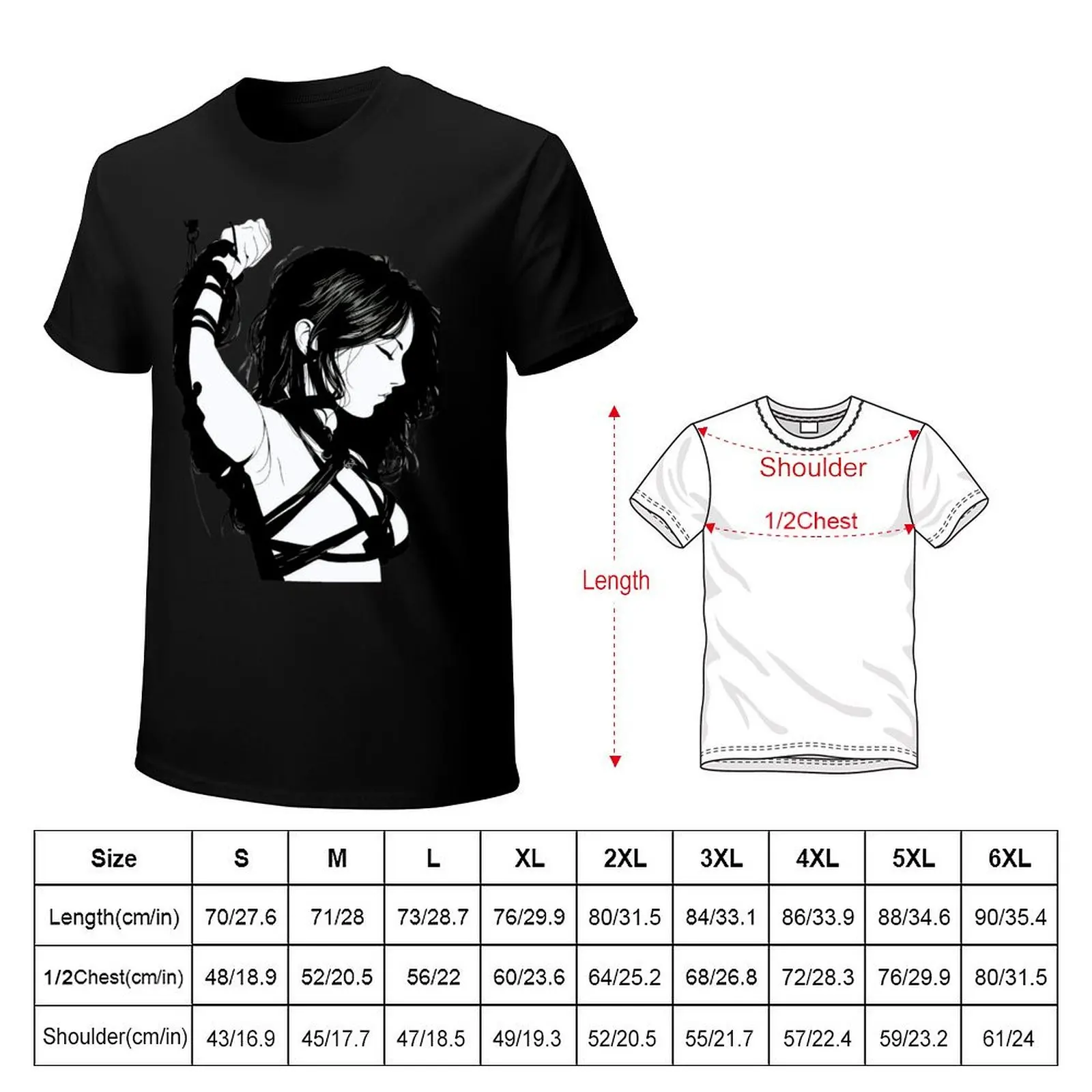Naked woman trapped in bondage. T-Shirt Casual Minimalist Short Sleeve Top