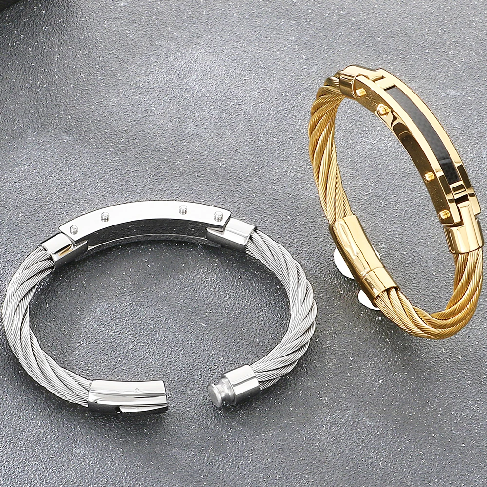 Men's Curved Carbon Fiber Wrap Bracelet for Man 8MM Width Braided Stainless Steel Wire Chain Wristwear Fashion Jewelry Gift Boys - Image 4