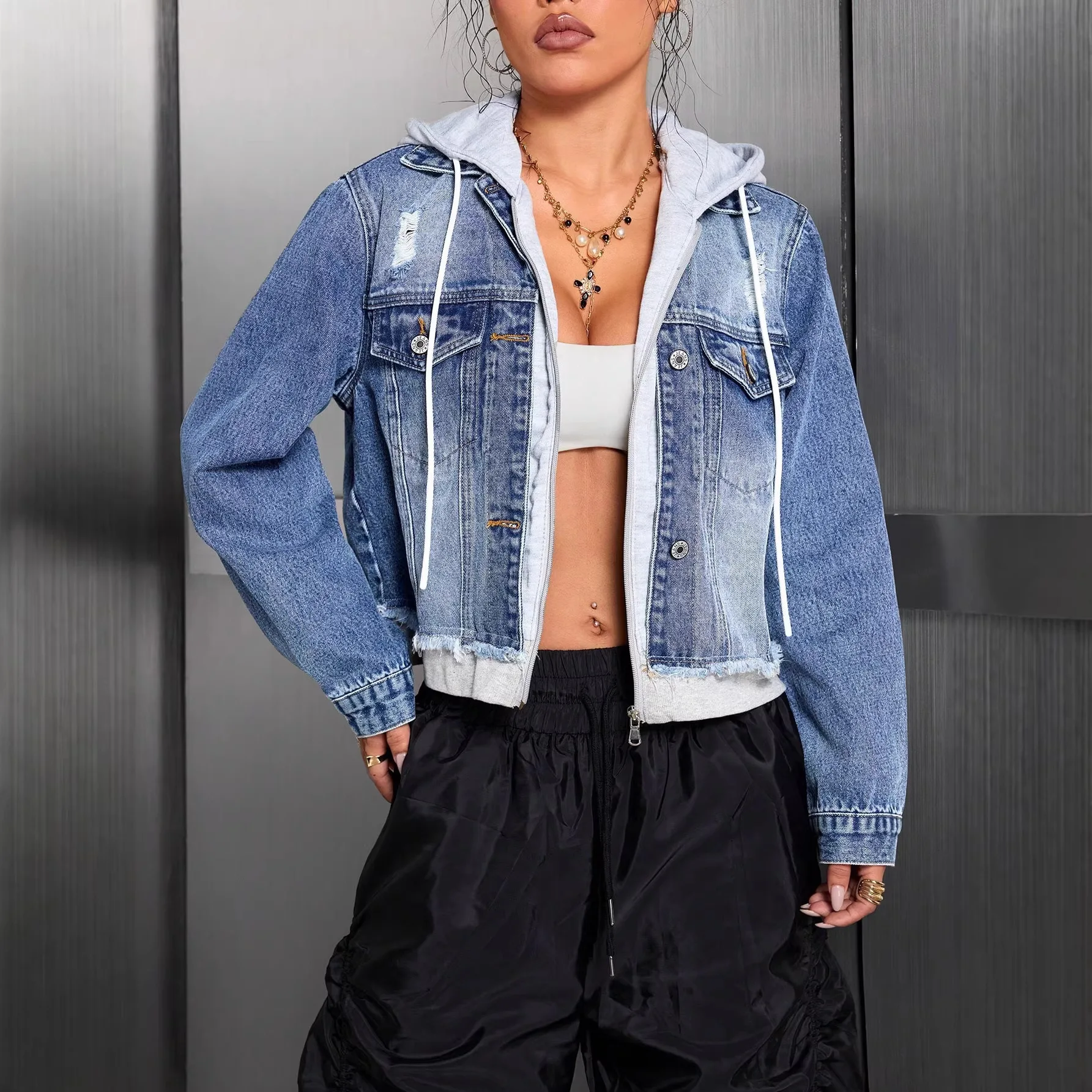 

Denim Jackets Single Breasted Women Coat Cardigan Turn Down Collar Outerwear Basics Solid Loose Pockets Washed Buttons 2026