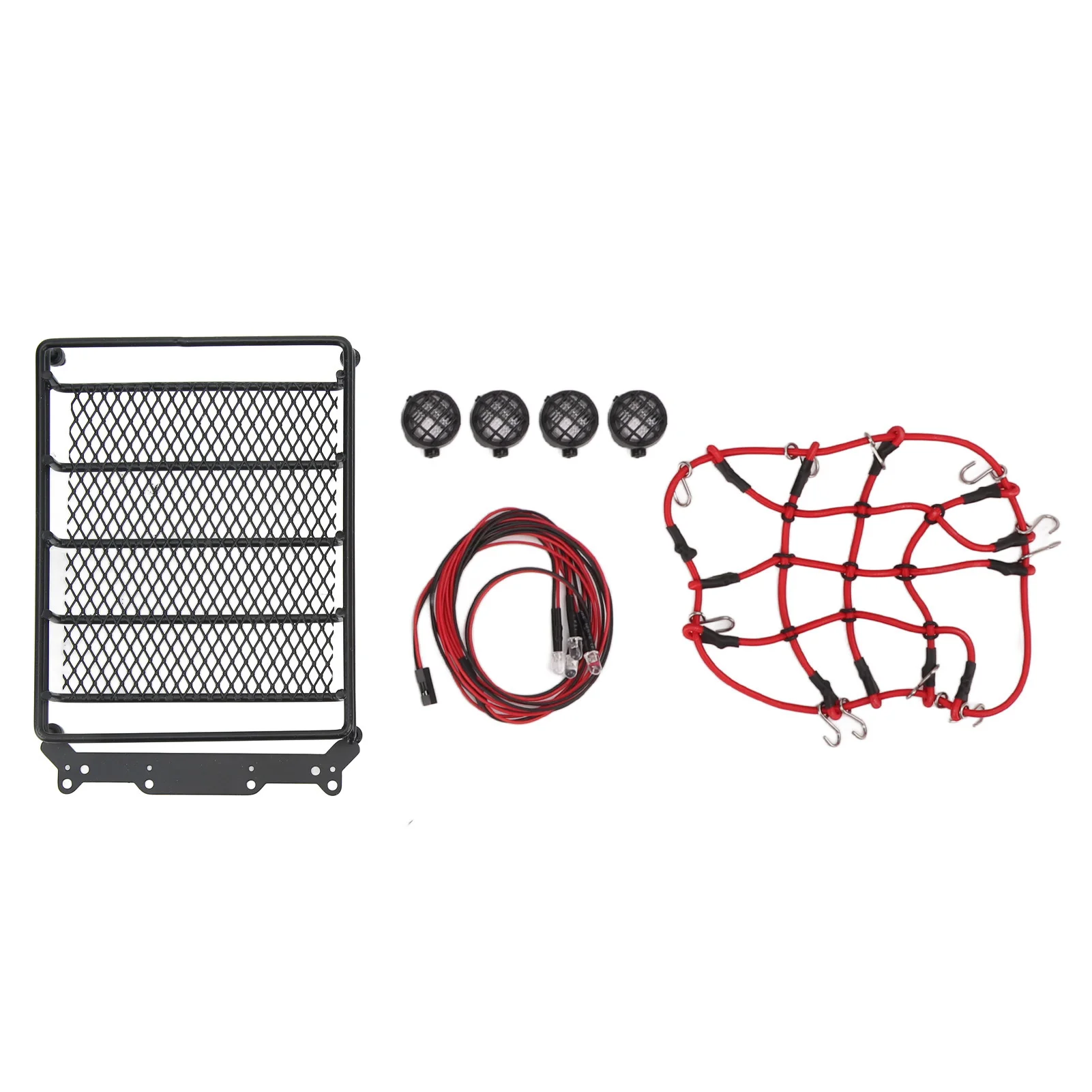 Portapacchi per auto RC con portabagagli 2 luci LED rosse e 2 bianche per auto RC 1/10 1/12 1/14