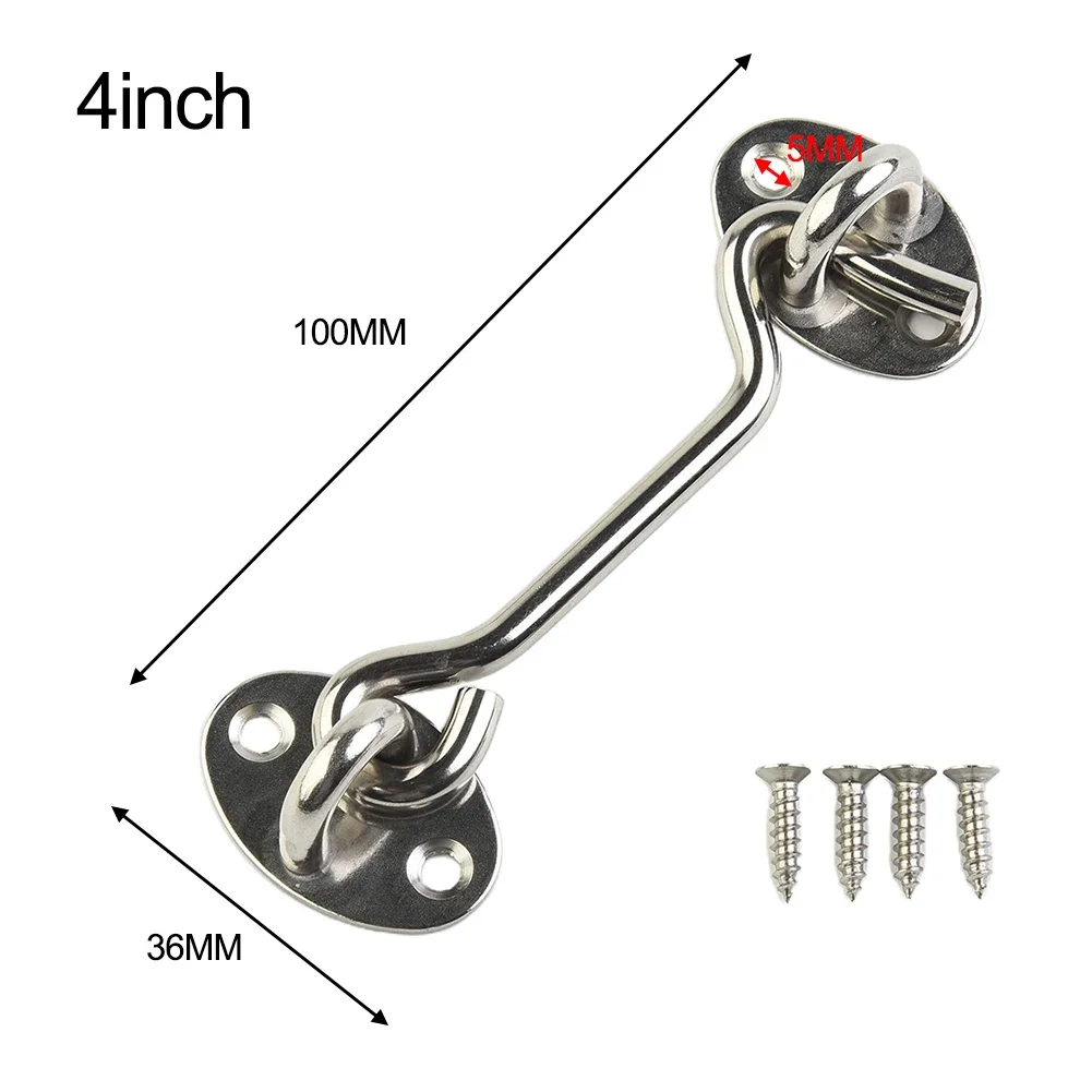 Latch Lock Cabin Hook Holder Shed Gate Door Cabin Hook Catch Holder With Safety Switch With Screws Stainless Steel