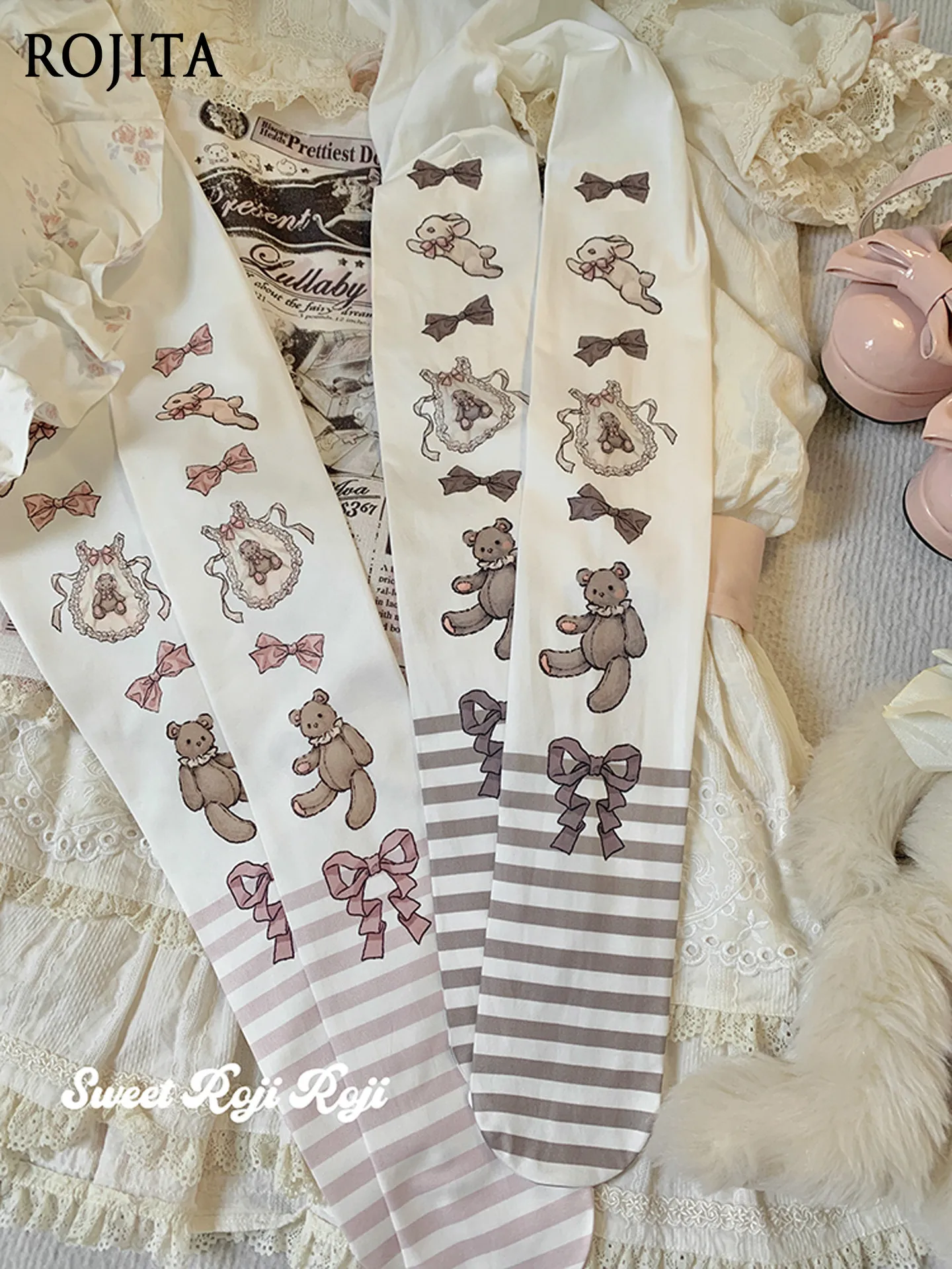 Lolita Socks Women's Summer and Autumn Skin Socks Velvet Print Pantyhose Lolita Japanese Sweet Pantyhose Women