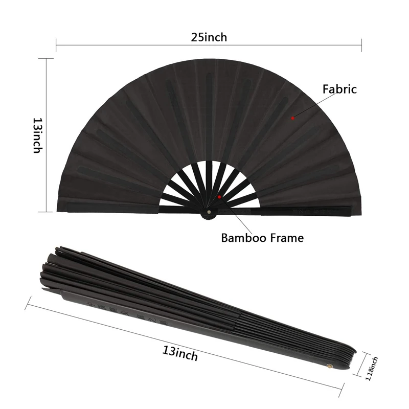 Promotion! 6 Pieces Large Folding Fan Nylon Cloth Handheld Folding Fan Chinese Kung Fu Tai Chi Fan Black Decoration Fold Hand Fa