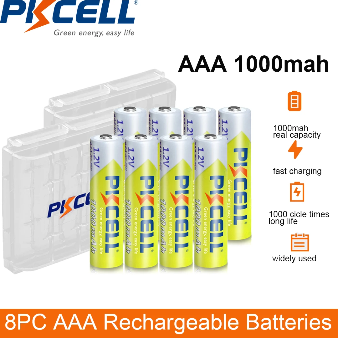 8PC PKCELL AAA Battery 1.2V 1000mah Ni-MH aaa Rechargeable Batteries And 2PC Battery Box For Clock Toys flashlight