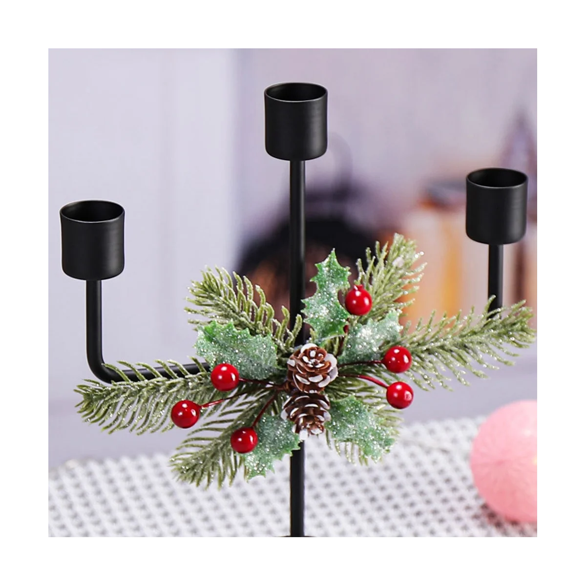 Christmas Candle Holder Centerpiece, with 3 Candle Holders Table Accent Centerpiece for Festival Home Decoration Black