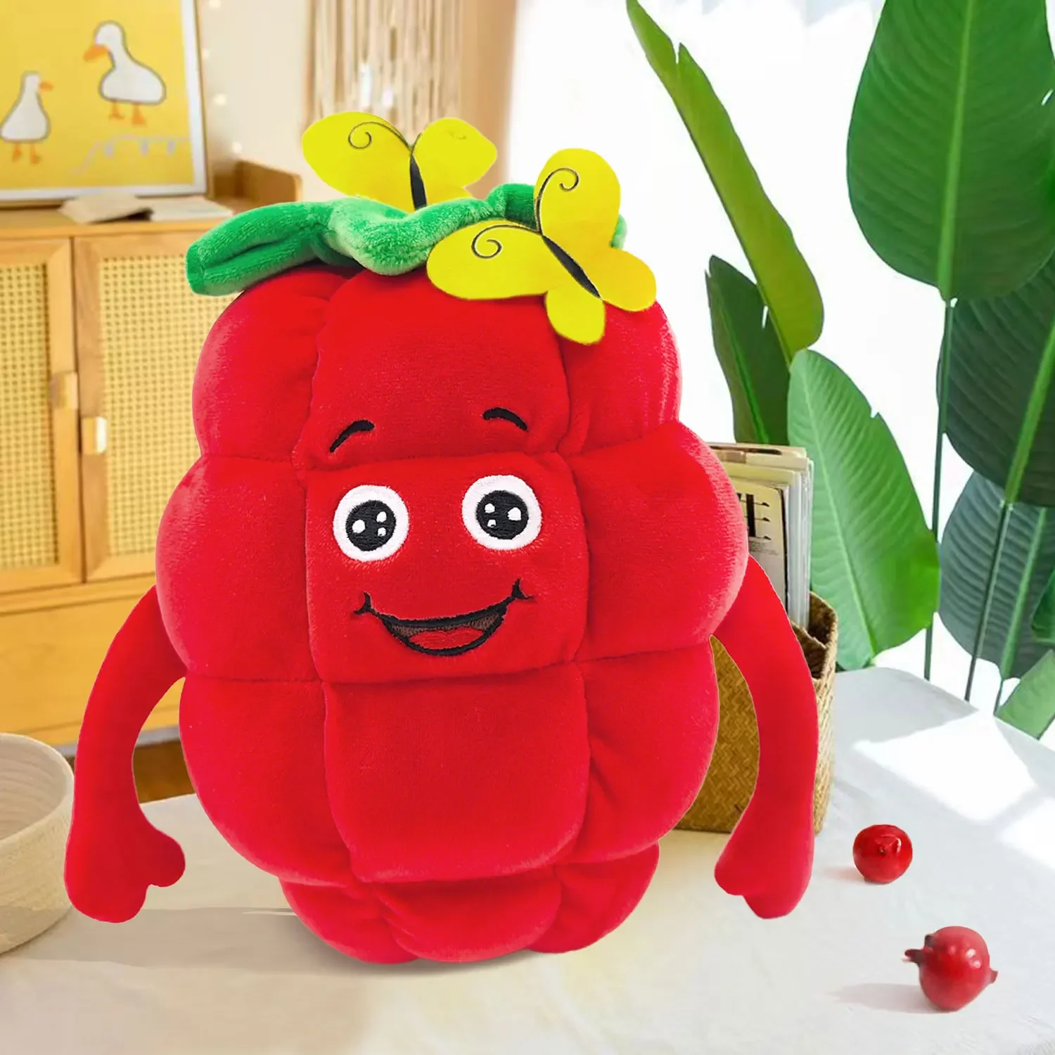Imitation fruit fruit plush toy apple banana raspberry pastoral style decoration soft pillow, event party doll, birthday gift