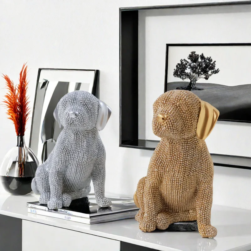 Golden Dog Labrador Ornaments Animal Sculpture Home Decoration Resin Crafts Gold Bead Figurine Accessories