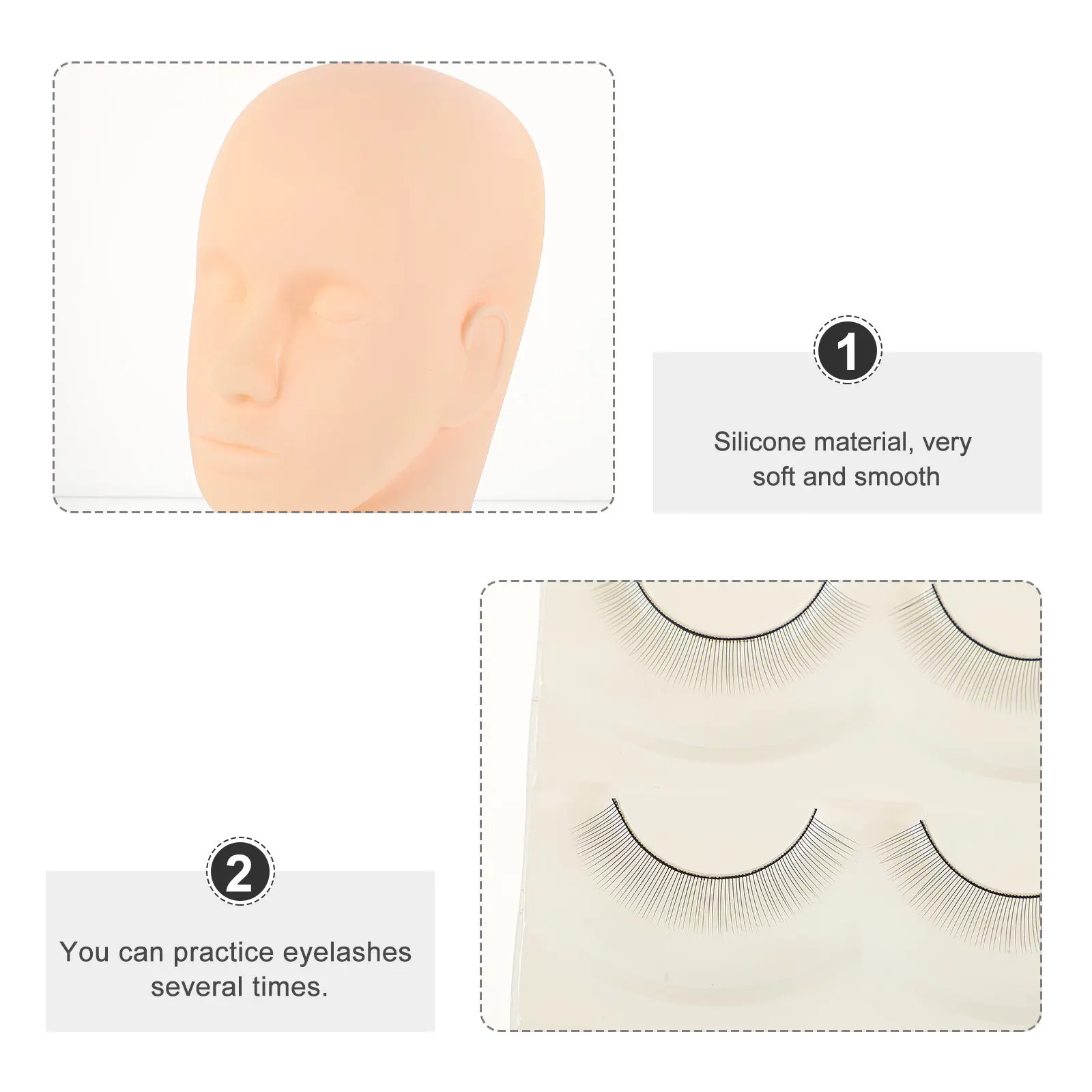1Set Silicone Eyelash Extension Practice Head Flat Training Mannequin for Makeup Cosmetology Students Lash Technician Beginners