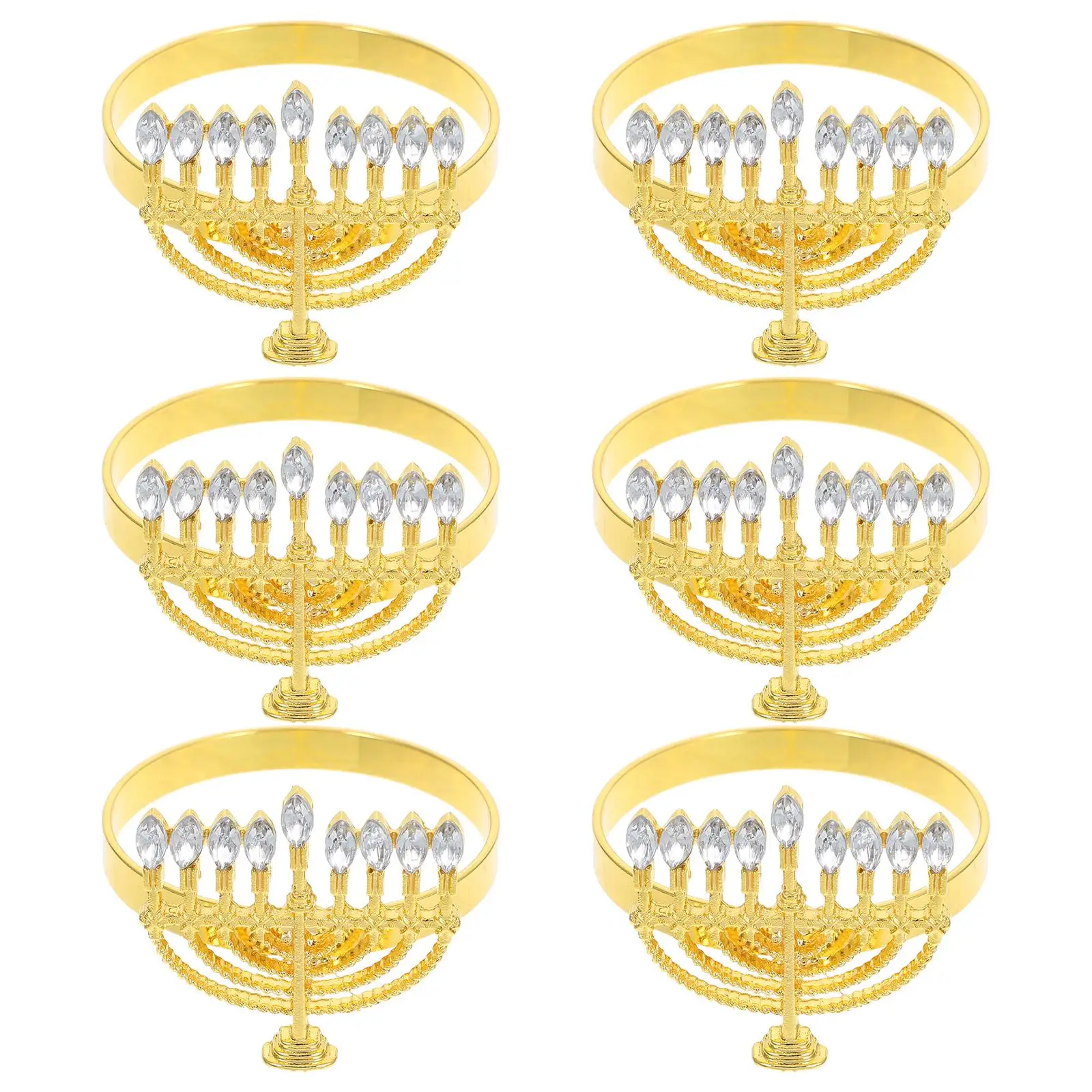 

6 Pcs Metal Napkin Rings Rings Elegant Metal Decor Restaurant Serviette Buckles Menorah Shaped Holders Reusable