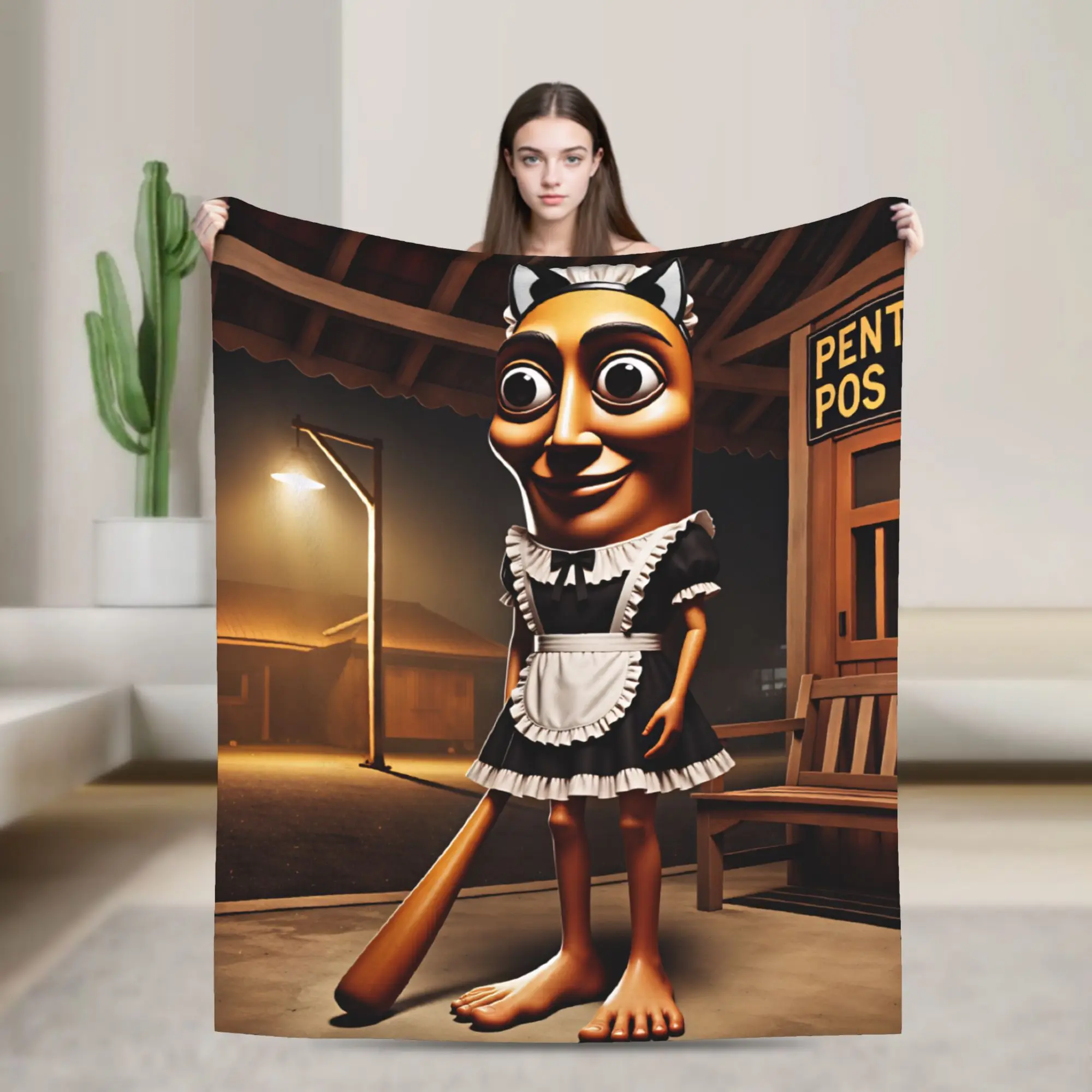 Tung Maid Outfit Character Baseball Bat Night Throw Blanket Soft Novelty Blanket  For Bedroom Travel Flannel Bedspread Bed Cover