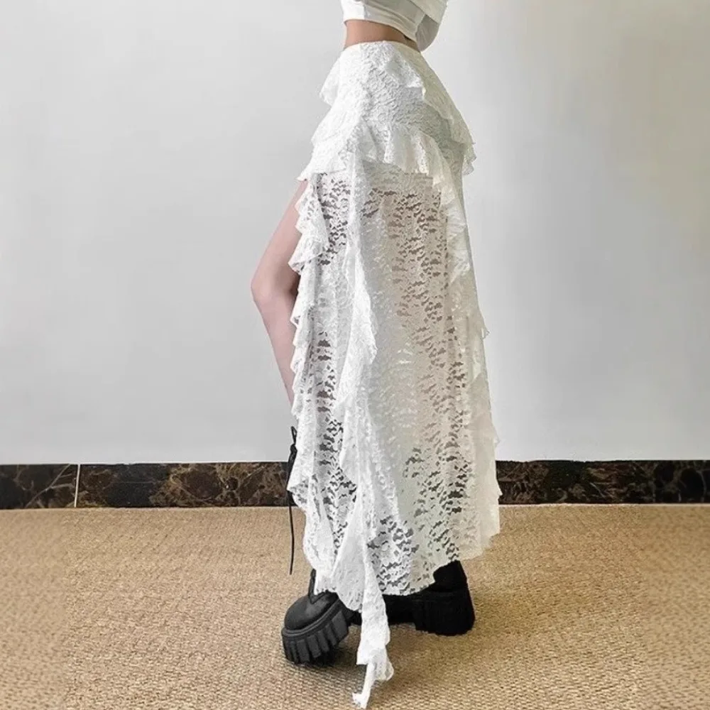 Fashion A - line Rok Setengah Wanita Gaun Maxi Seksi Tidak Beraturan Belahan - Hem Desain Renda Rok Mini Musim Panas