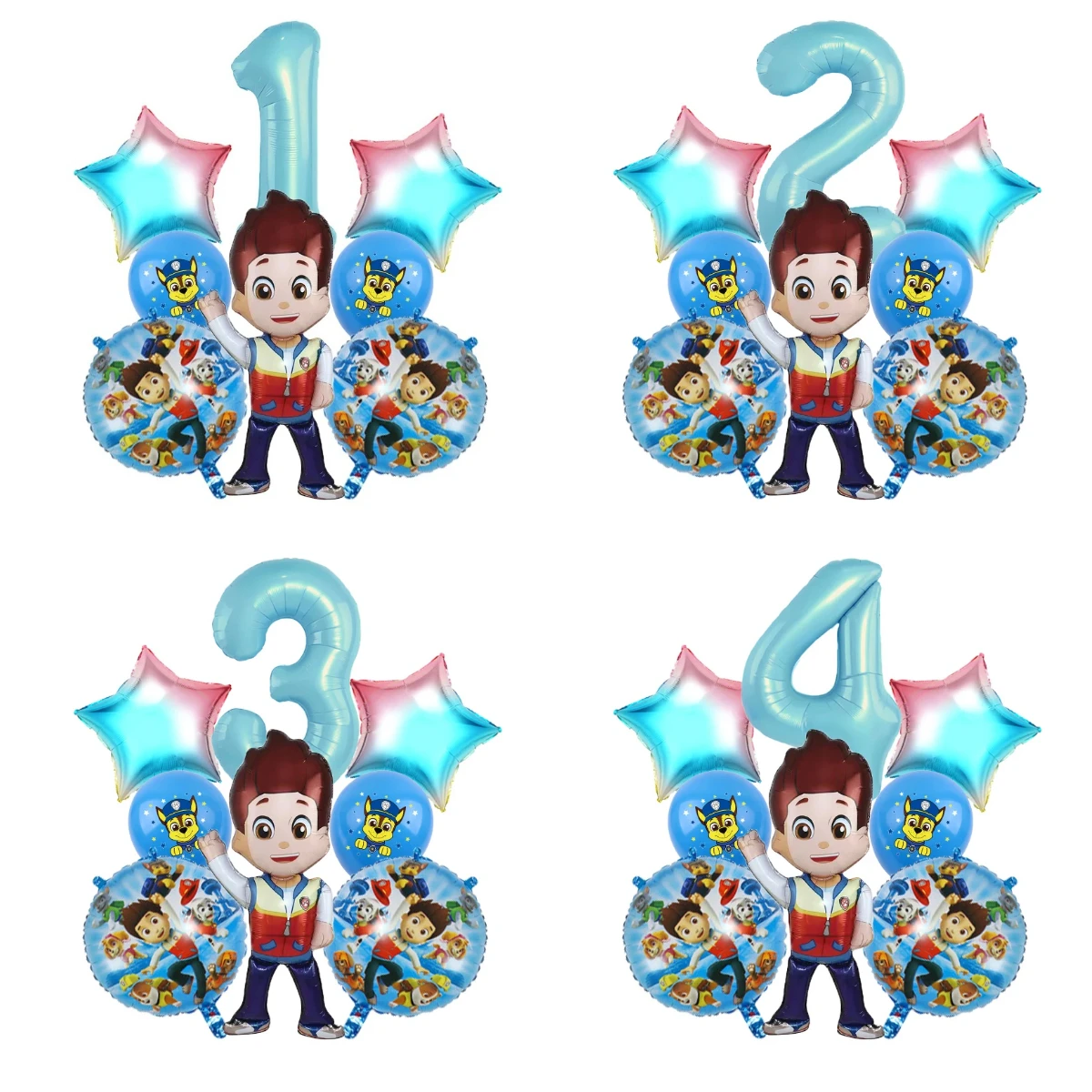 8pcs Paw Patrol Ryder Birthday Balloon Set Blue Number 0-9 Star Foil Latex Balloons for Birthday Party Decor Supplies