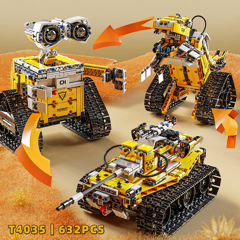 3-in-1 Robot Dinosaurus Tank Bouwblokset in Wall-E Stijl, 632 Stuks RC Rupsbanden Speelgoed met Motor voor Kinderen, Cadeau voor 8-14 Jaar