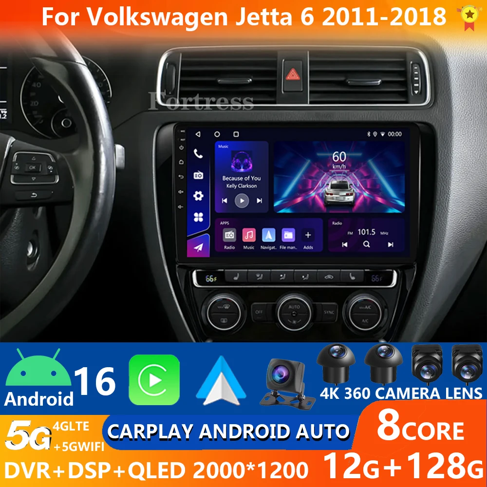 Para Volkswagen Jetta 6 2011 - 2018 Android 16 Carplay Auto 4G + WIFI GPS Radio de coche navegación reproductor de vídeo Multimedia estéreo BT