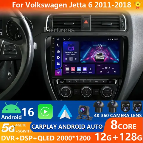 폭스바겐 제타 6 2011-2018 안드로이드 16 카플레이 자동 4G+WIFI GPS 카 라디오 네비게이션 멀티미디어 비디오 플레이어 스테레오 BT