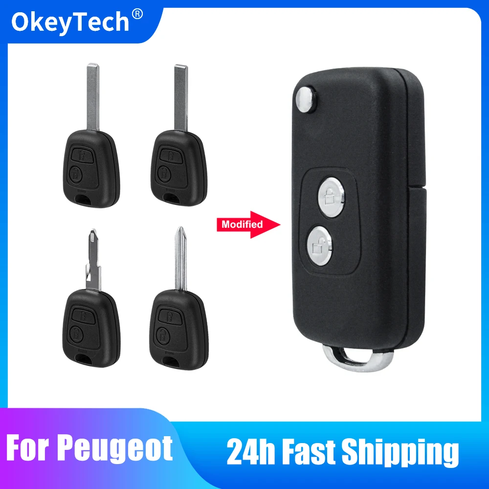 

OkeyTech 2 Buttons Modified Flip Remote Car key Shell for Peugeot 206 306 307 107 207 407 Citroen C1 C2 C3 C4 Picasso Xsara