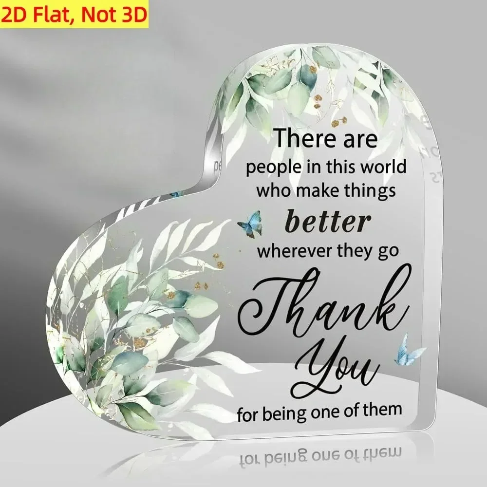 Green Leaf Butterfly Heart Shaped Acrylic Sign Thank You Coworker Teacher Gift,Heart Acrylic Plaque Thank You Eucalyptus Butterfly Appreciation Desk Decor Gift