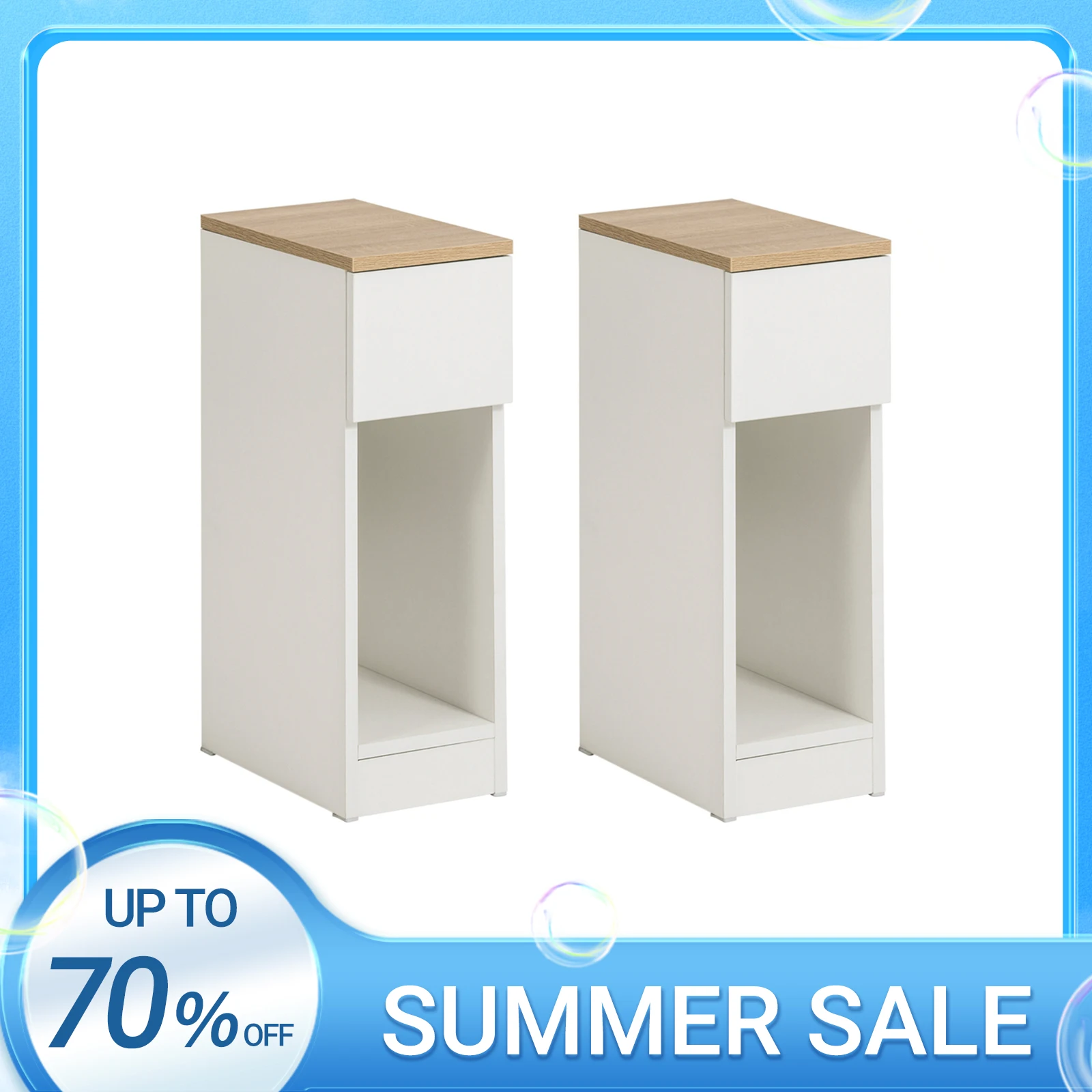 SoBuy FBT111x2 Table de chevet 2 jeux avec tiroir pour boîte lit à ressorts canapé table 2 pièces table d'appoint table de chevet étroite