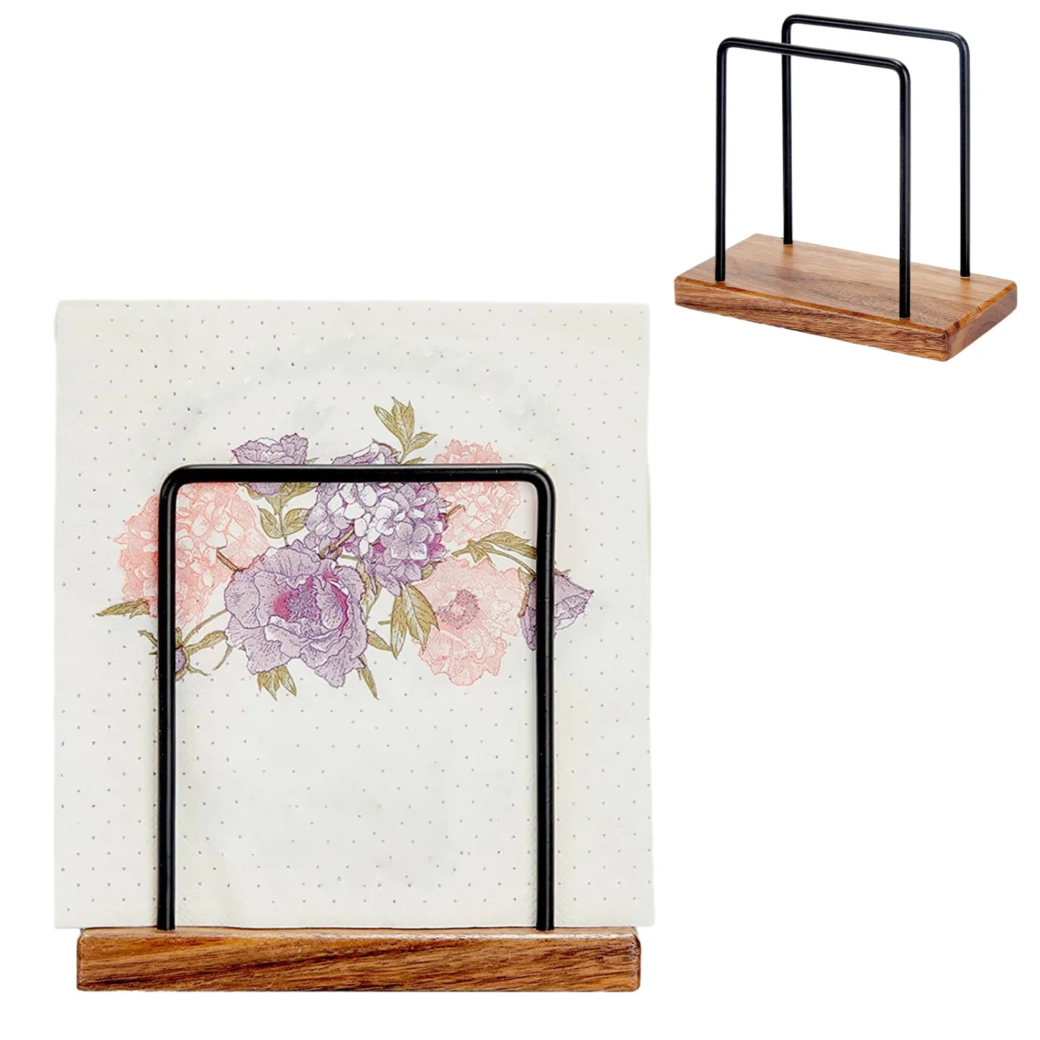 

Обеденный стол для гостиной, стоячий матовый черный железный держатель для салфеток, деревянная основа, декор, ресторан, квадратная вешалка для салфеток